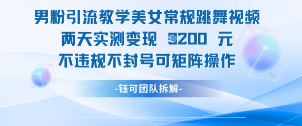 男粉引流教学美女常规跳舞视频两天实测变现1k+，不违规不封号可矩阵操作-情久项目网