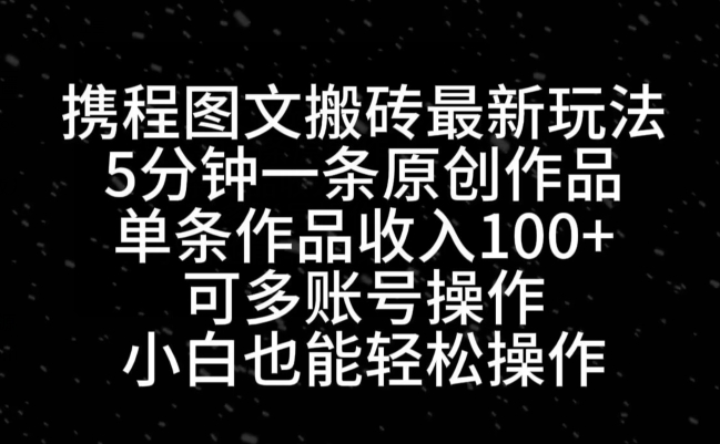 携程图文搬砖最新玩法，5分钟一条原创作品，单条作品收入100+-情久项目网