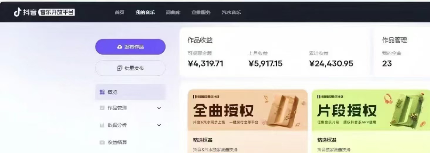 抖音汽水音乐人计划无脑月入5000+操作简单实操已落地-情久项目网