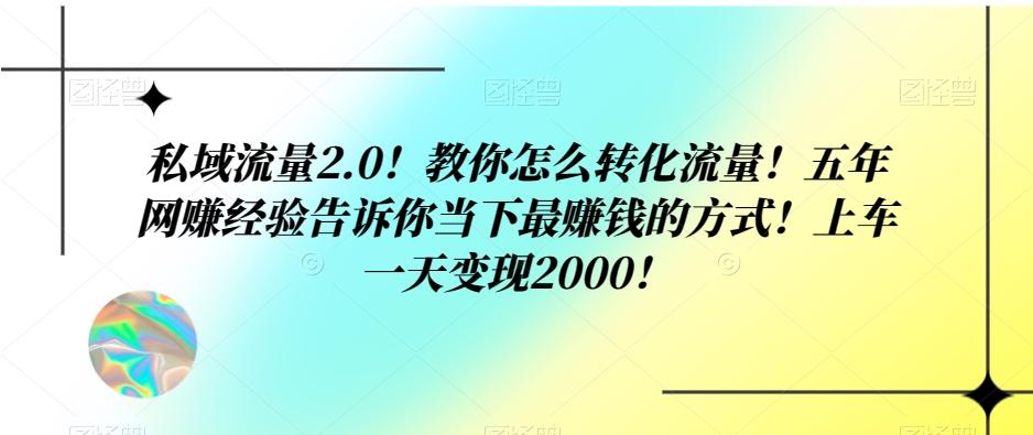 私域流量2.0！教你怎么转化流量！五年网赚经验告诉你当下最赚钱的方式！上车一天变现2000！-情久项目网