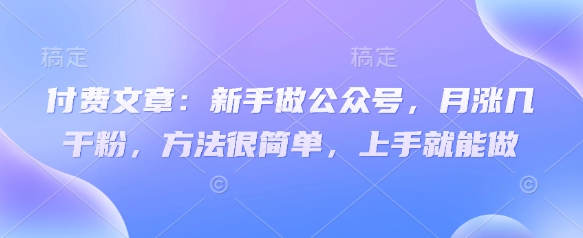 付费文章：新手做公众号，月涨几干粉，方法很简单，上手就能做-情久项目网