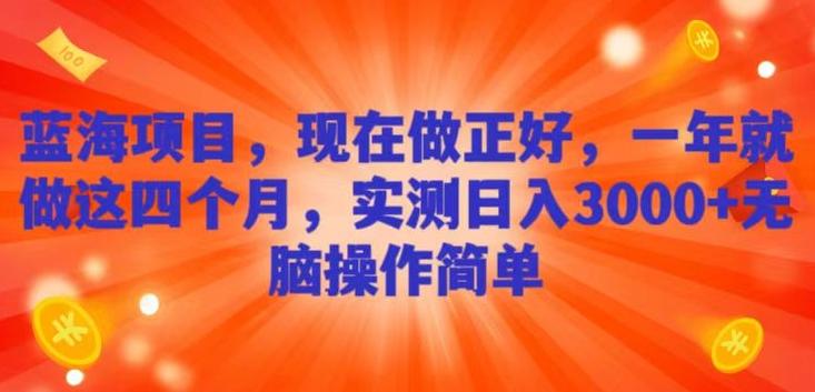蓝海项目，现在做正好，一年就做这4个月，实测日入3000+，无脑简单操作-情久项目网