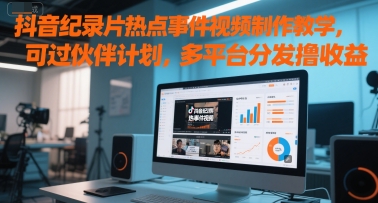 抖音纪录片热点事件视频制作教学，可过伙伴计划，多平台分发撸收益