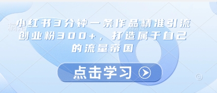 小红书3分钟一条作品精准引流创业粉300+，打造属于自己的流量帝国-情久项目网