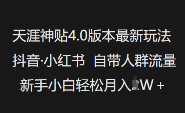 天涯神贴4.0版本最新玩法，抖音·小红书自带人群流量，新手小白轻松月入过W-情久项目网
