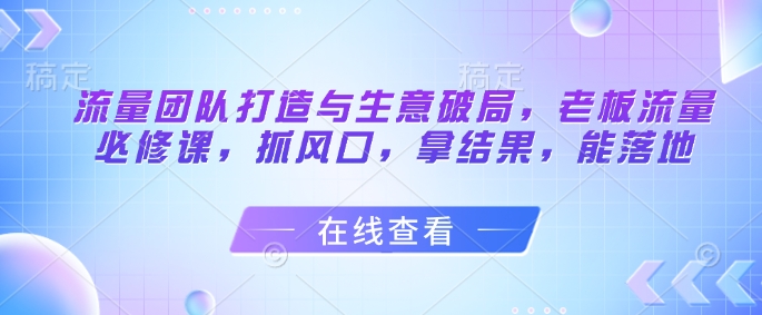 流量团队打造与生意破局，老板流量必修课，抓风口，拿结果，能落地-情久项目网