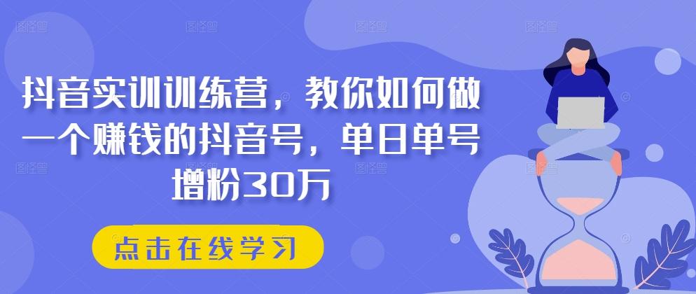 抖音实训训练营，教你如何做一个赚钱的抖音号，单日单号增粉30万-情久项目网