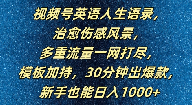 视频号英语人生语录，多重流量一网打尽，模板加持，30分钟出爆款，新手也能日入1000+【揭秘】-情久项目网