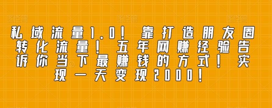 私域流量1.0！靠打造朋友圈转化流量！五年网赚经验告诉你当下最赚钱的方式！实现一天变现2000！-情久项目网