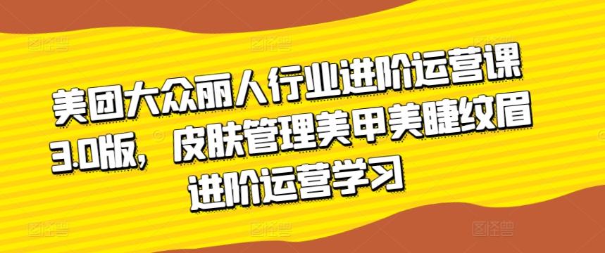 美团大众丽人行业进阶运营课3.0版，皮肤管理美甲美睫纹眉进阶运营学习-情久项目网