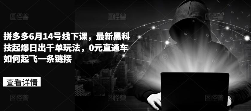 拼多多6月14号线下课，最新黑科技起爆日出千单玩法，0元直通车如何起飞一条链接-情久项目网
