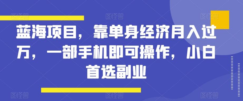 蓝海项目，靠单身经济月入过万，一部手机即可操作，小白首选副业【揭秘】-情久项目网