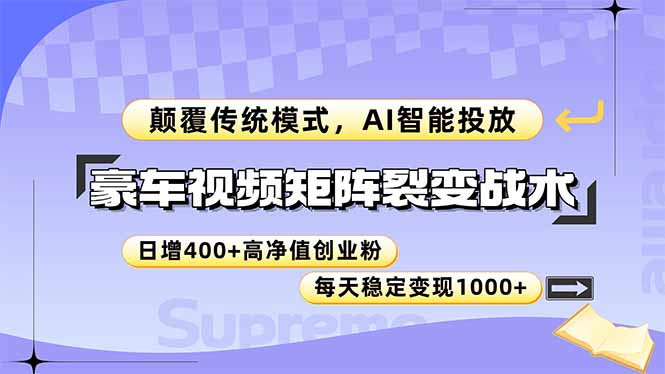 豪车视频矩阵裂变战术，颠覆传统模式，AI智能投放，日增400+高净值创业...-情久项目网