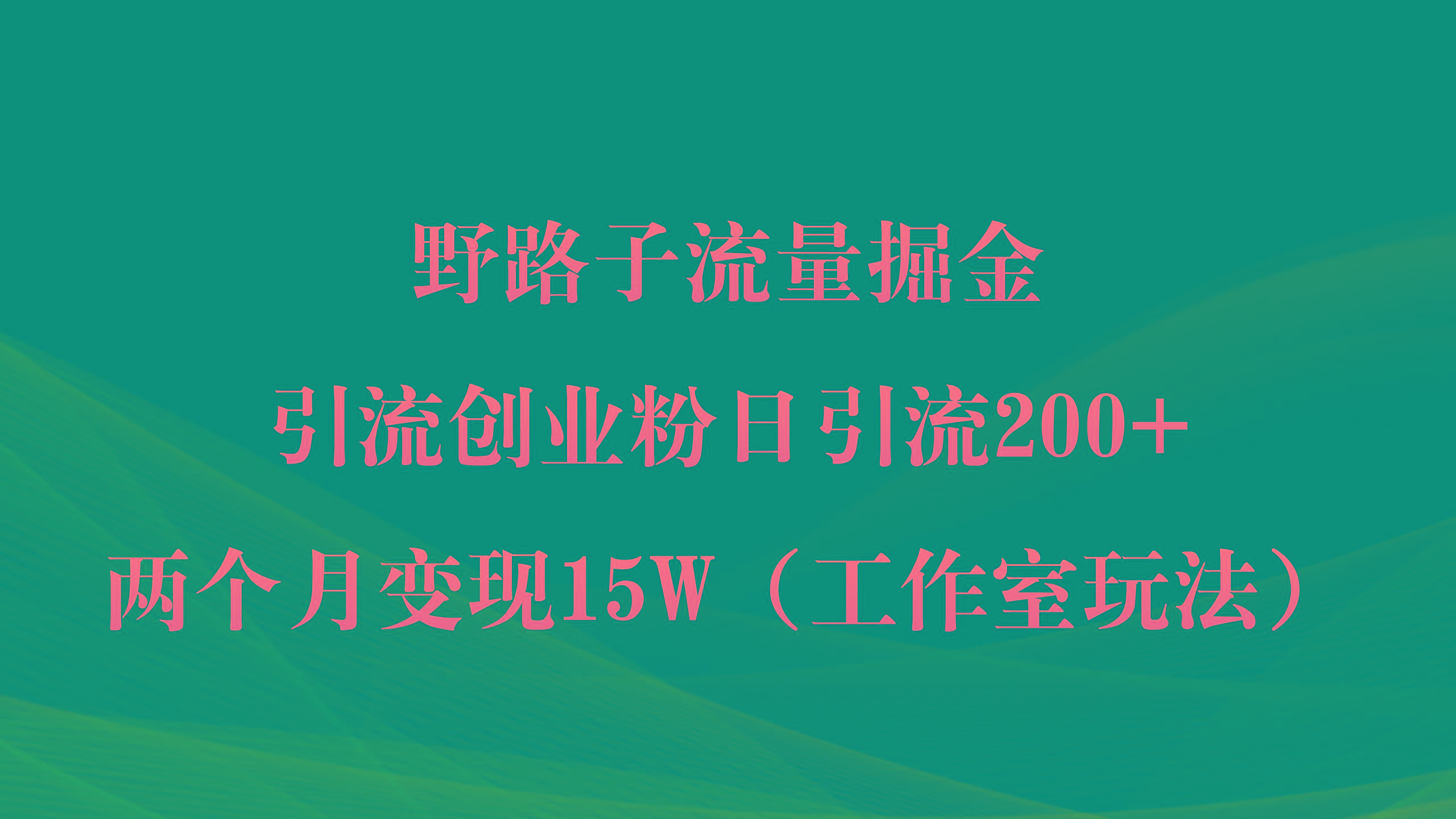 (9513期)野路子流量掘金，引流创业粉日引流200+，两个月变现15W(工作室玩法))-情久项目网