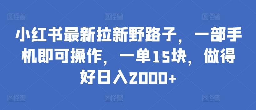 小红书最新拉新野路子，一部手机即可操作，一单15块，做得好日入2000+【揭秘】-情久项目网