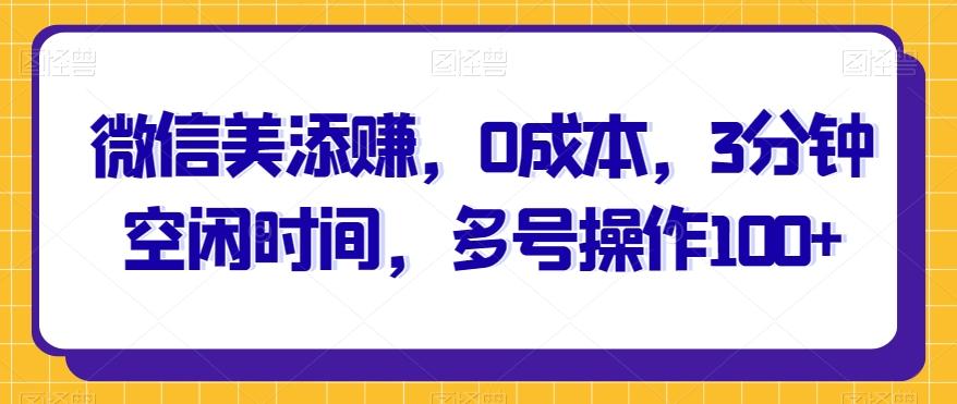 微信美添赚，0成本，3分钟空闲时间，多号操作100+-情久项目网