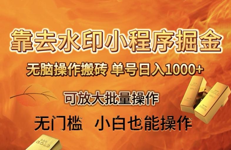 靠去水印小程序无脑操作搬砖，单号日入1000+保姆级教程可放大批量操作【揭秘】-情久项目网