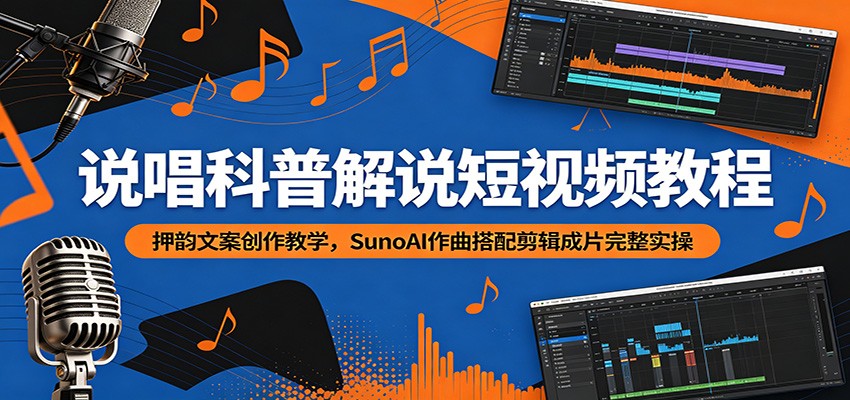 说唱科普解说短视频教程：押韵文案创作教学，SunoAI作曲搭配剪辑成片完整实操-情久项目网