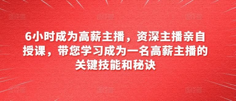 6小时成为高薪主播，资深主播亲自授课，带您学习成为一名高薪主播的关键技能和秘诀-情久项目网