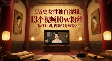 历史女性独白视频，13个视频10w粉丝，伙伴计划，视频号分成等-情久项目网