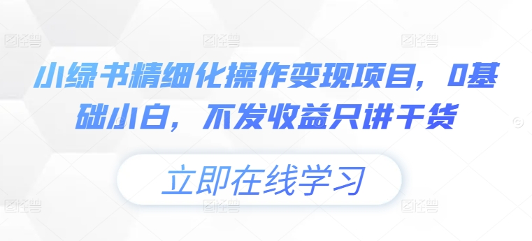 小绿书精细化操作变现项目，0基础小白，不发收益只讲干货-情久项目网