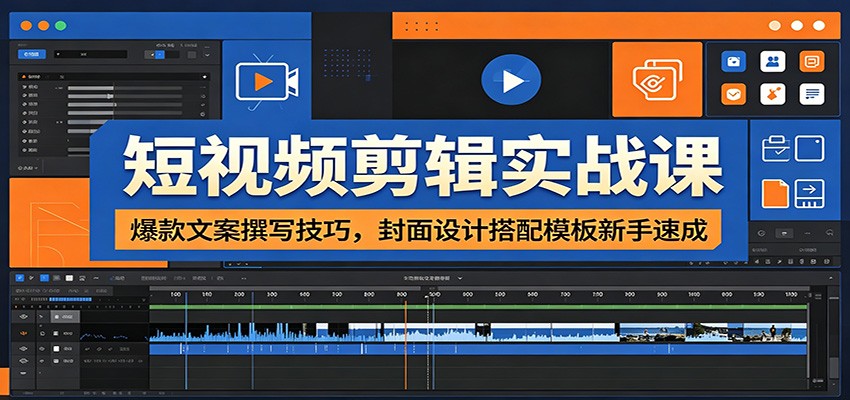 短视频剪辑实战课：爆款文案撰写技巧，封面设计搭配模板新手速成-情久项目网