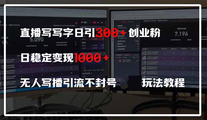直播写写字日引300+创业粉，日稳定变现600+无人写播引流不封号，玩法教程-情久项目网