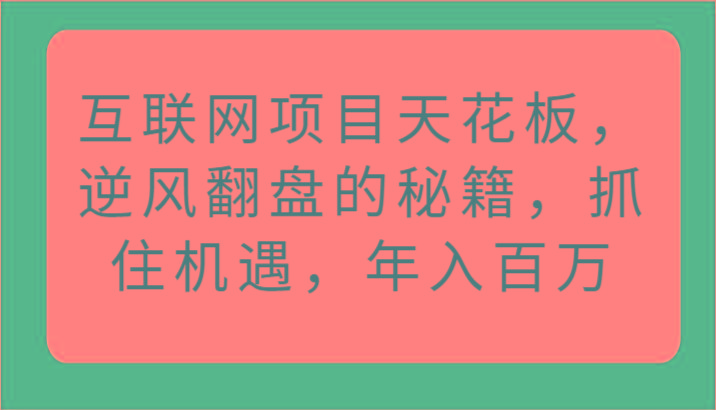 互联网项目天花板，逆风翻盘的秘籍，抓住机遇，年入百万-情久项目网