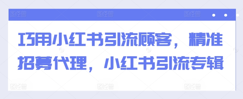巧用小红书引流顾客，精准招募代理，小红书引流专辑-情久项目网