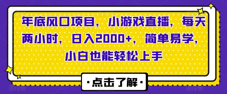 年底风口项目，小游戏直播，每天两小时，日入2000+，简单易学，小白也能轻松上手-情久项目网