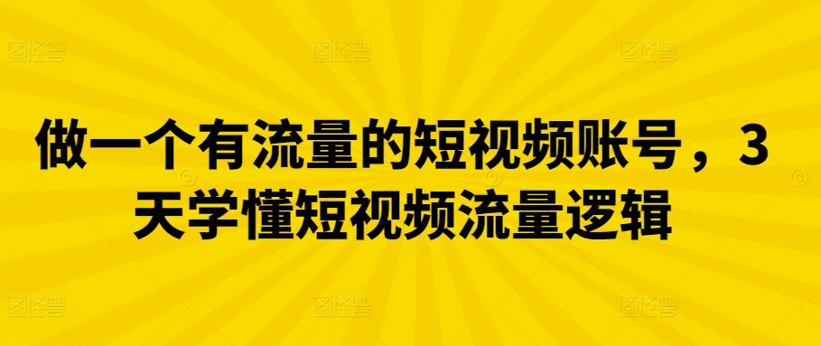 做一个有流量的短视频账号，3天学懂短视频流量逻辑-情久项目网