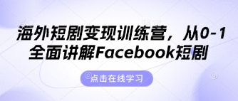海外短剧变现训练营，从0-1全面讲解Facebook短剧-情久项目网