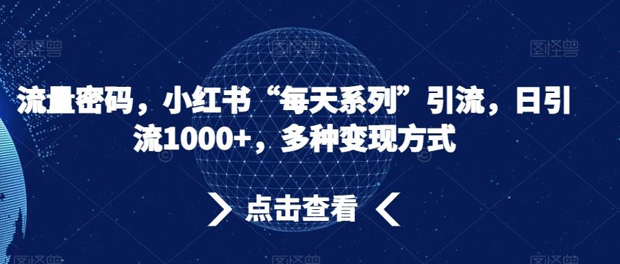 流量密码，小红书“每天系列”引流，日引流1000+，多种变现方式【揭秘】-情久项目网