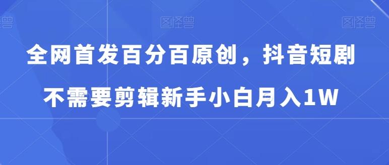 全网首发百分百原创，抖音短剧不需要剪辑新手小白月入1W-情久项目网