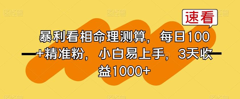 暴利看相命理测算，每日100+精准粉，小白易上手，3天收益1000+【揭秘】-情久项目网
