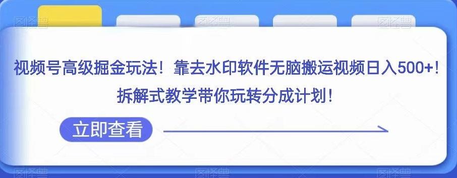 视频号高级掘金玩法，靠去水印软件无脑搬运视频日入500+，拆解式教学带你玩转分成计划【揭秘】-情久项目网