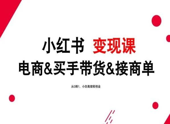 2024年最新小红书变现课，电商&买手带货&接商单，从0到1，小白高效轻创业-情久项目网