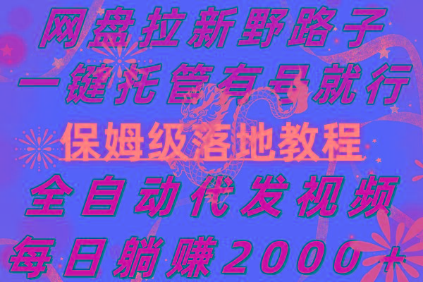 网盘拉新野路子，一键托管有号就行，全自动代发视频，每日躺赚2000＋，…-情久项目网