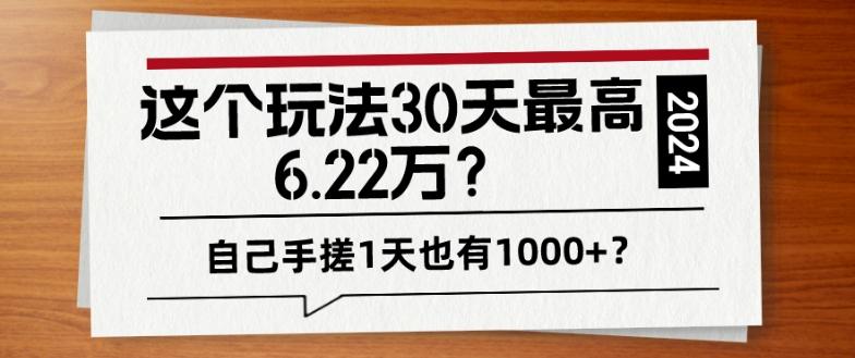 这个玩法30天最高6.22万？自己手搓1天也有1000+？-情久项目网