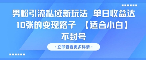男粉引流私域新玩法，单日收益达10张的变现路子 【适合小白】不封号-情久项目网