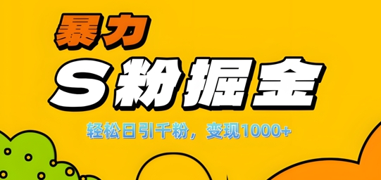 单人单机日引千粉，变现1k+，S粉流量掘金计划攻略【揭秘】-情久项目网