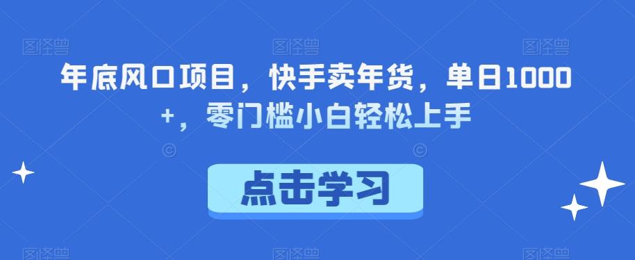 年底风口项目，快手卖年货，单日1000+，零门槛小白轻松上手-情久项目网