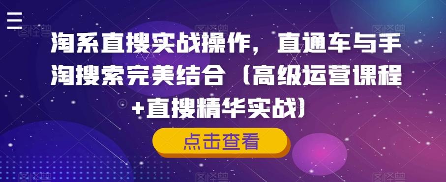 淘系直搜实战操作，直通车与手淘搜索完美结合（高级运营课程+直搜精华实战）-情久项目网