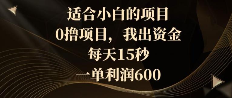 适合小白的项目，0撸项目，我出资金，每天15秒，一单利润600-情久项目网