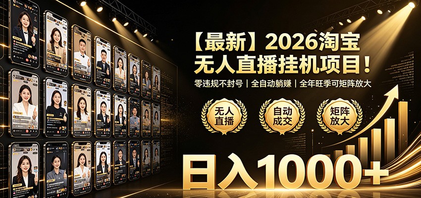 最新2026淘宝无人直播挂机项目！零违规不封号，全自动躺赚，日入1000+-情久项目网