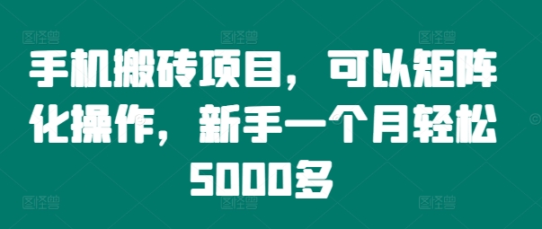 手机搬砖项目，可以矩阵化操作，新手一个月轻松5000多-情久项目网