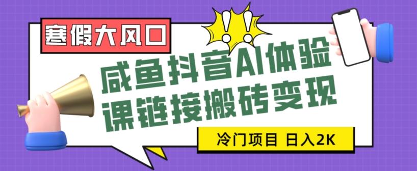 寒假大风口咸鱼抖音AI体验课链接搬砖变现，全网首发冷门项目，小白可日入2K+【揭秘】-情久项目网