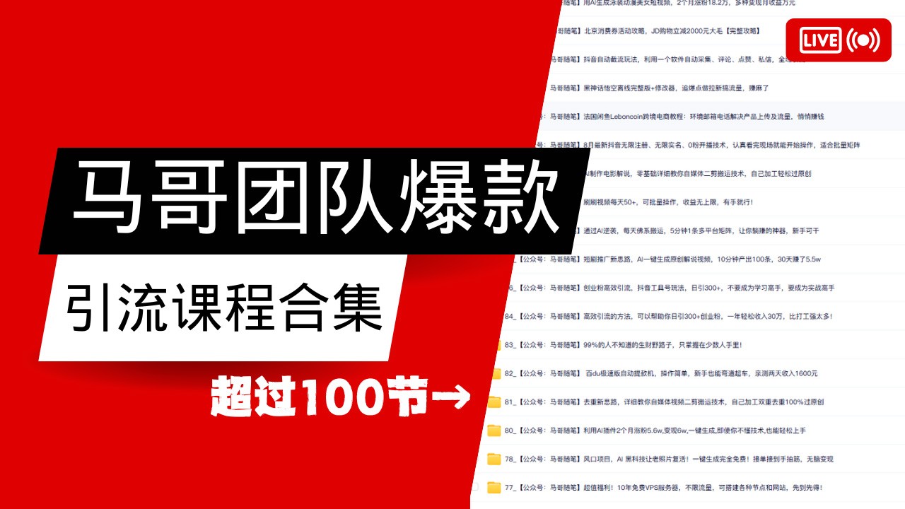 马哥团队【122节】最全项目爆款引流课程合集【持续更新】-情久项目网