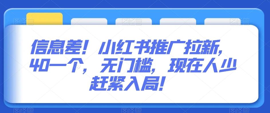 信息差！小红书推广拉新，40一个，无门槛，现在人少赶紧入局！-情久项目网