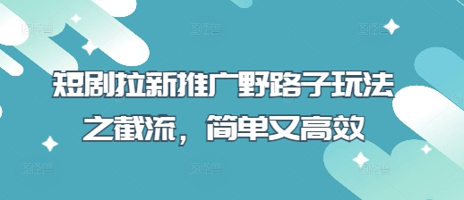 短剧拉新推广野路子玩法之截流，简单又高效-情久项目网